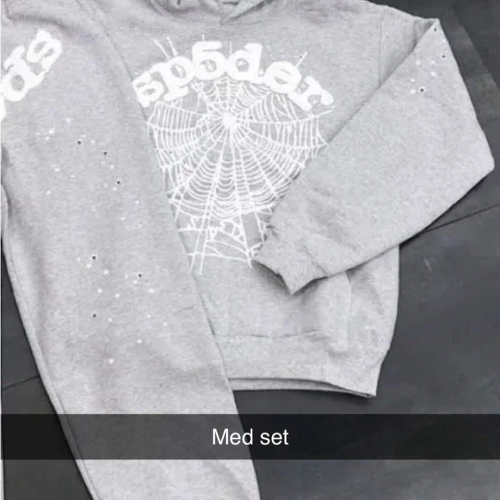 Gray Spider Web Hoodie and Sweatpants Set